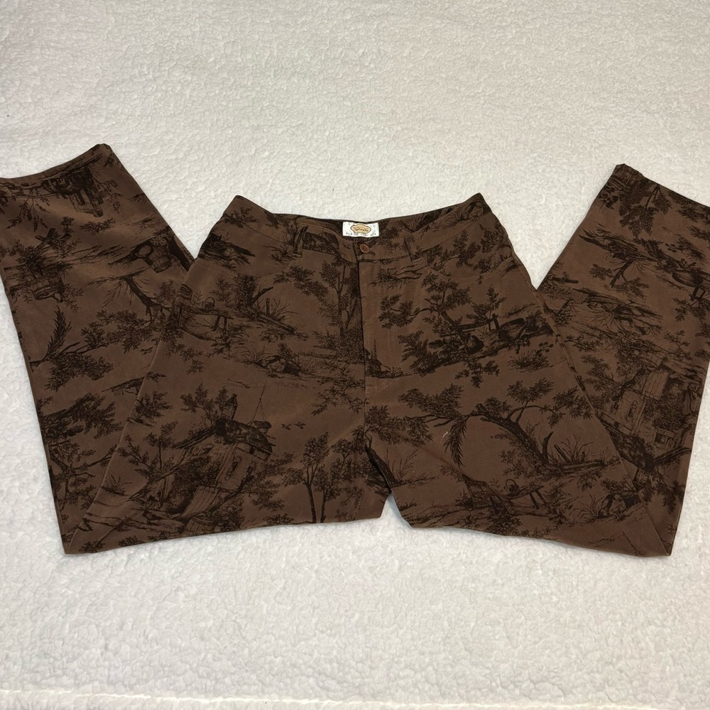 Talbots Women Vintage Brown French Country Print Soft Feel Pants